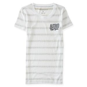 Aeropostale Womens Stripe Logo Embellished T-Shirt, White, XS, DM